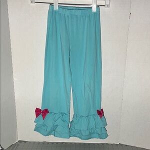 Kids Ruffle Leggings - Blue with Pink Bows